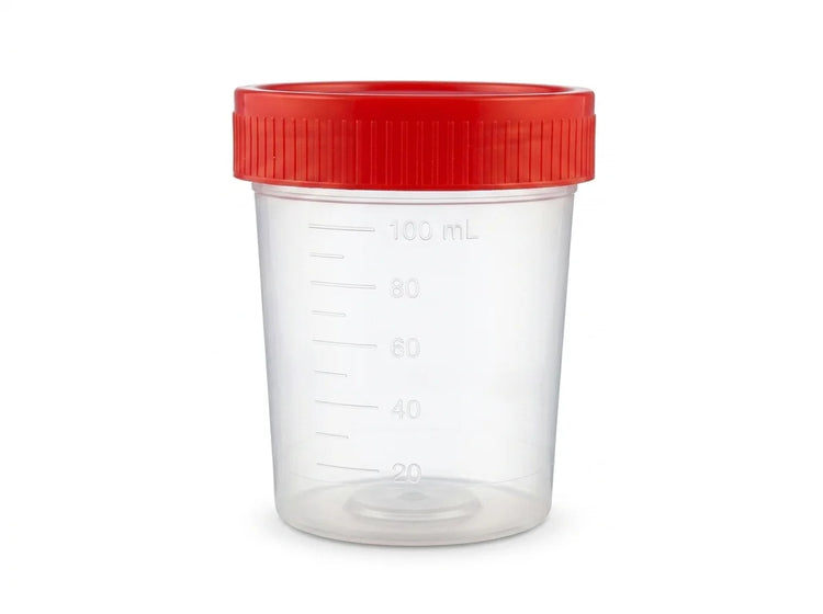Non-Sterile Urine Container Red Cap (30 ml) Pack of 100 Pieces