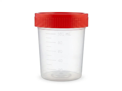 Non-Sterile Urine Container Red Cap (30 ml) Pack of 100 Pieces